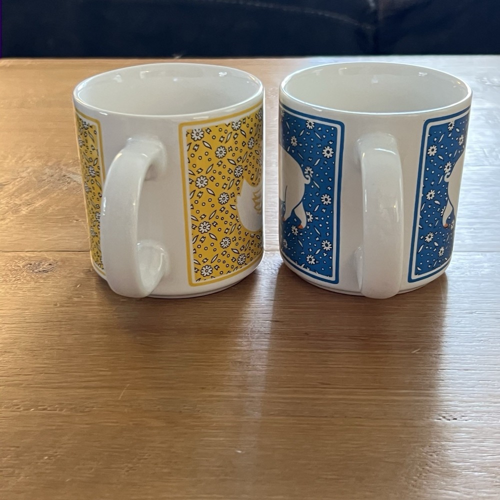 Vintage JSNY Country Calico Farmhouse Animal Chicken Pig Set Of 2 Coffee Mugs - Picture 4 of 8